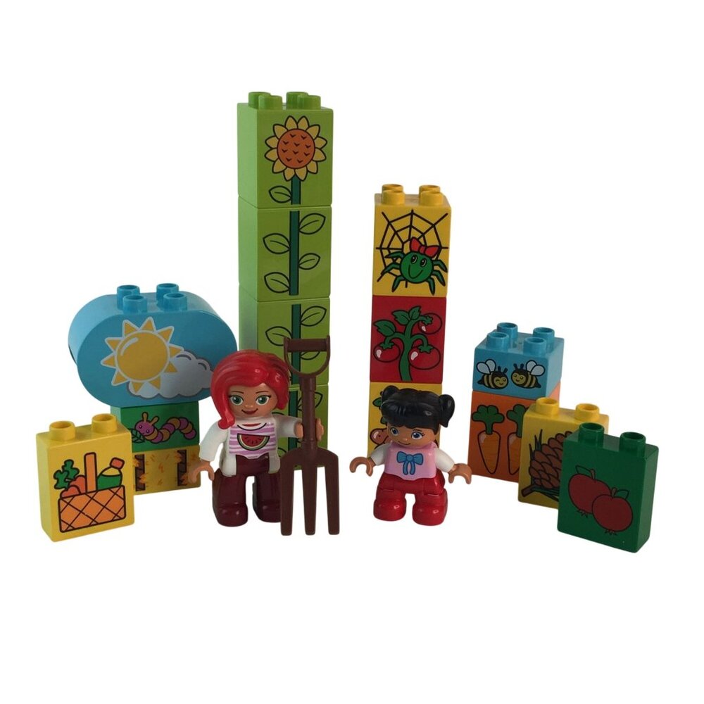 Lego Duplo Garden‎ Blocks Flower Vegetables Sun Girl Figures Pitchfork 18 Pcs
